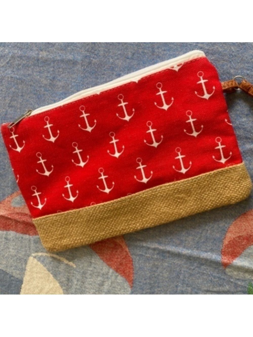 Red Anchor Nautical Wristlet Clutch Embroidered Name Tara NEW